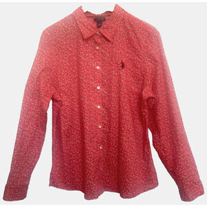 US Polo Womens Ditzy Floral Button Blouse Size XL Preppy Cottage Feminine Casual